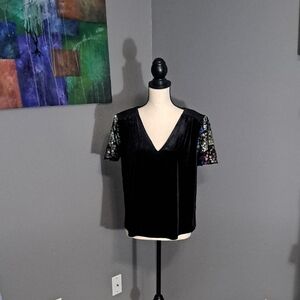 Sugar+Lips Velvet Top With Sequin Sleeves